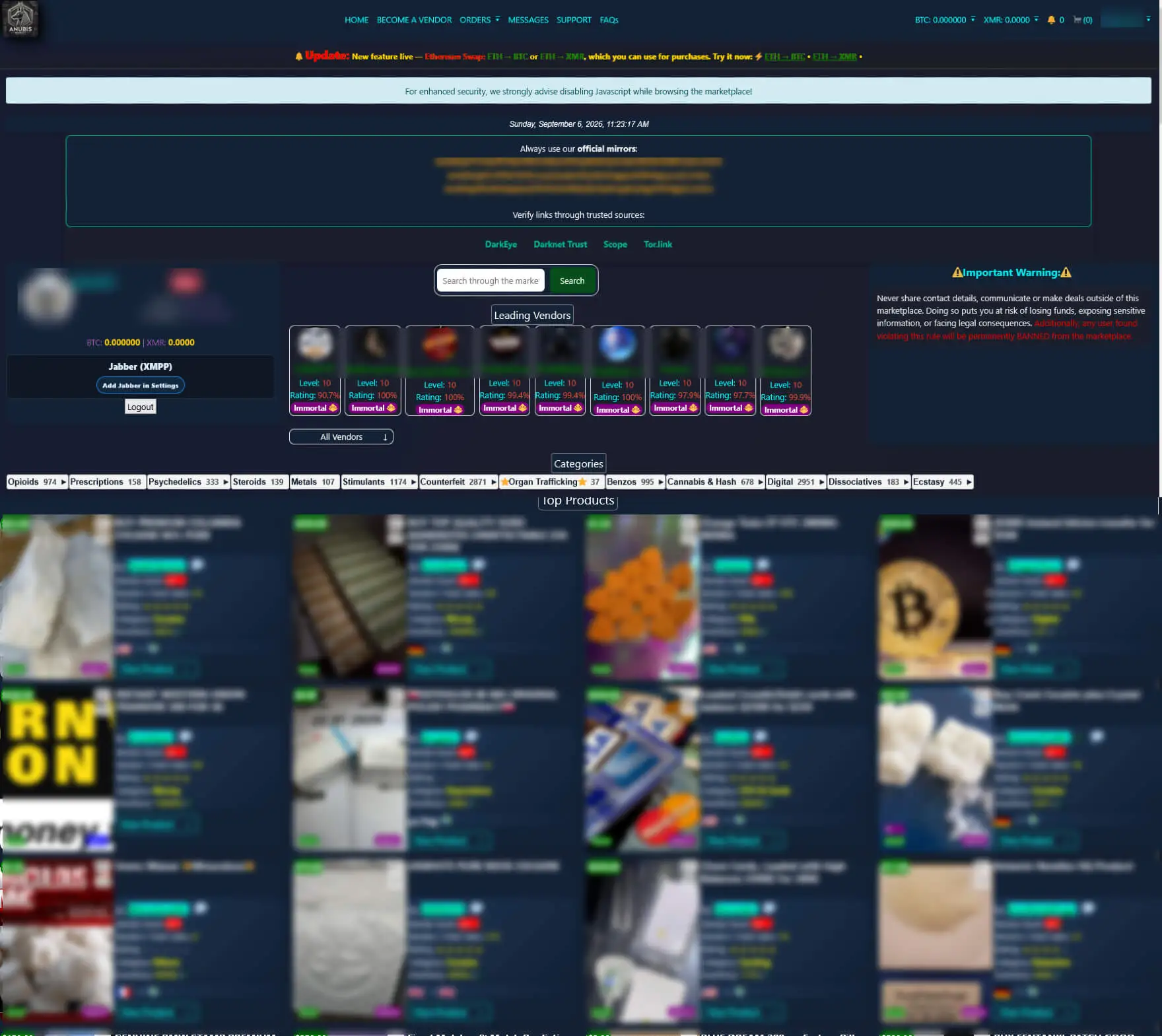 Anubis Market home page