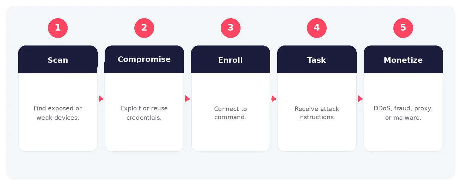 The main stages and decision points associated with botnet.