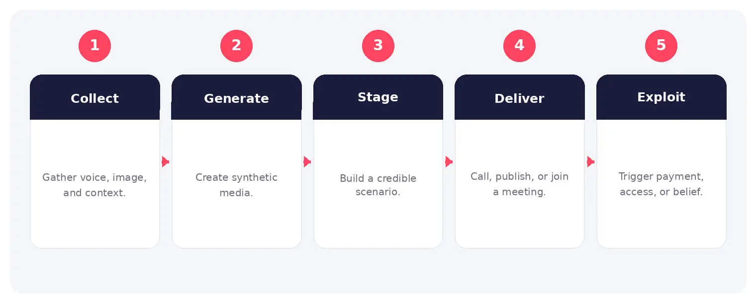The main stages and decision points associated with deepfakes.