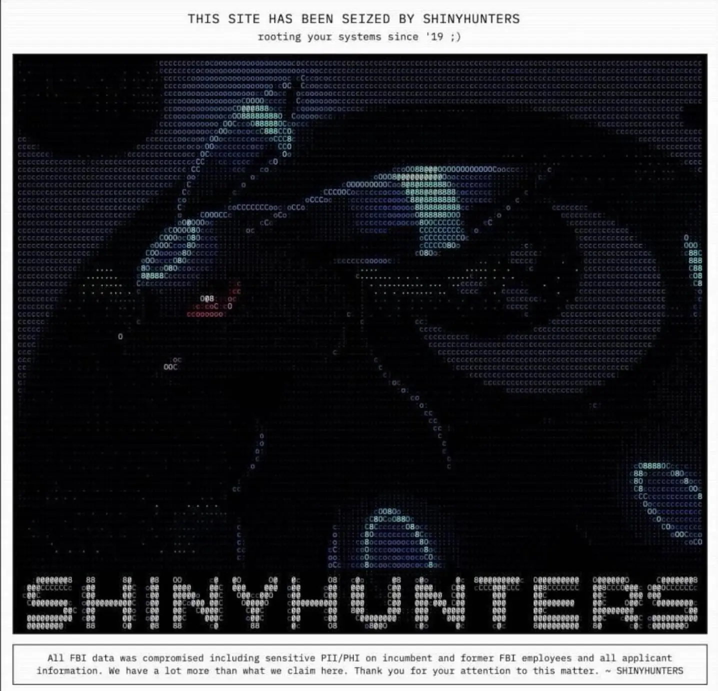 FBI jobs portal allegedly defaced by ShinyHunters.