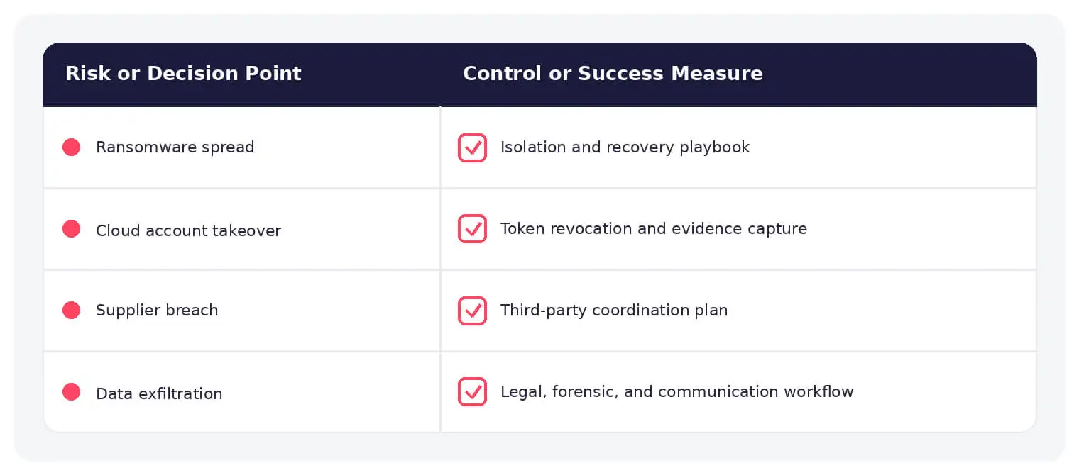 Common incident response plan risks paired with practical defensive controls.