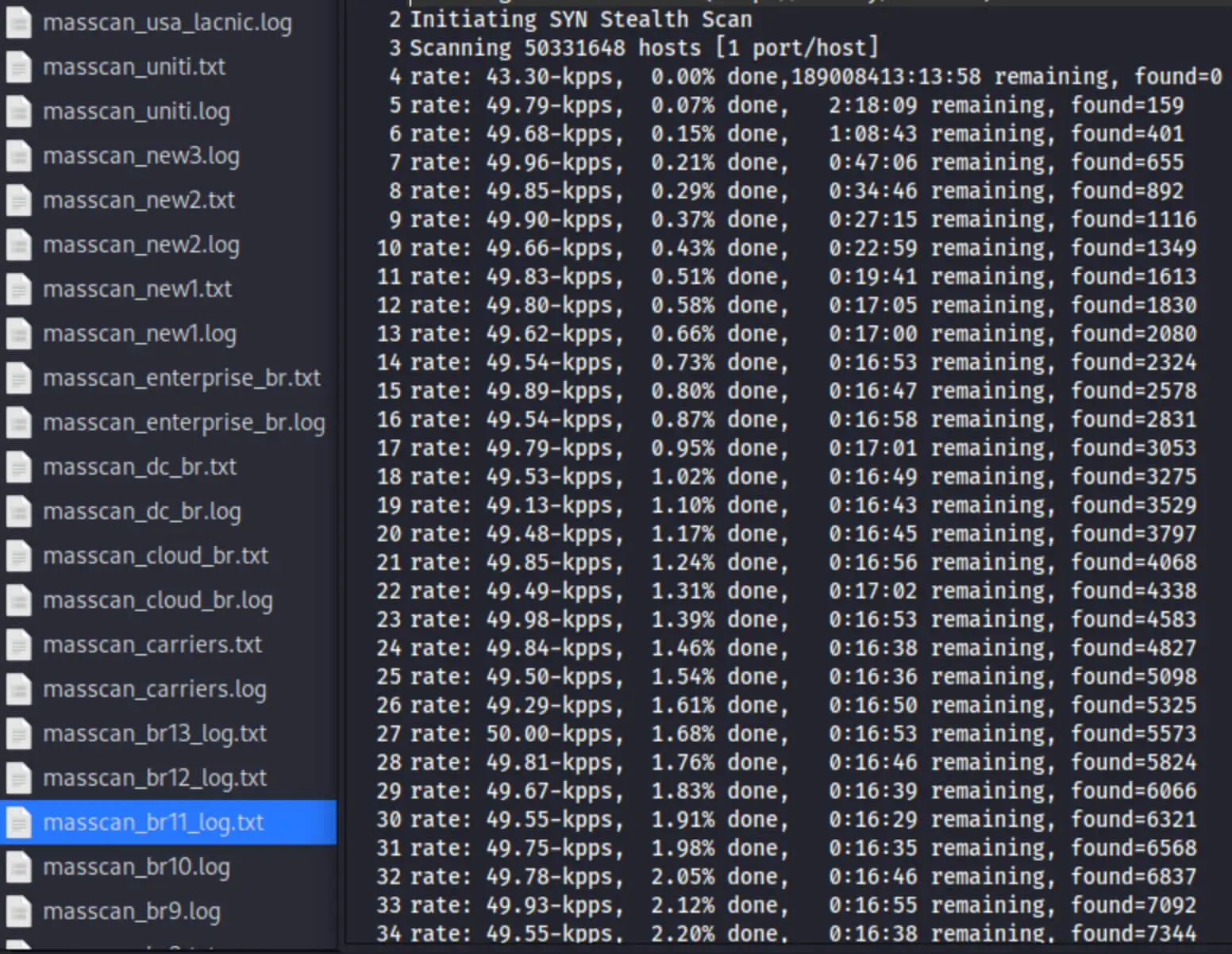 Masscan files and logs