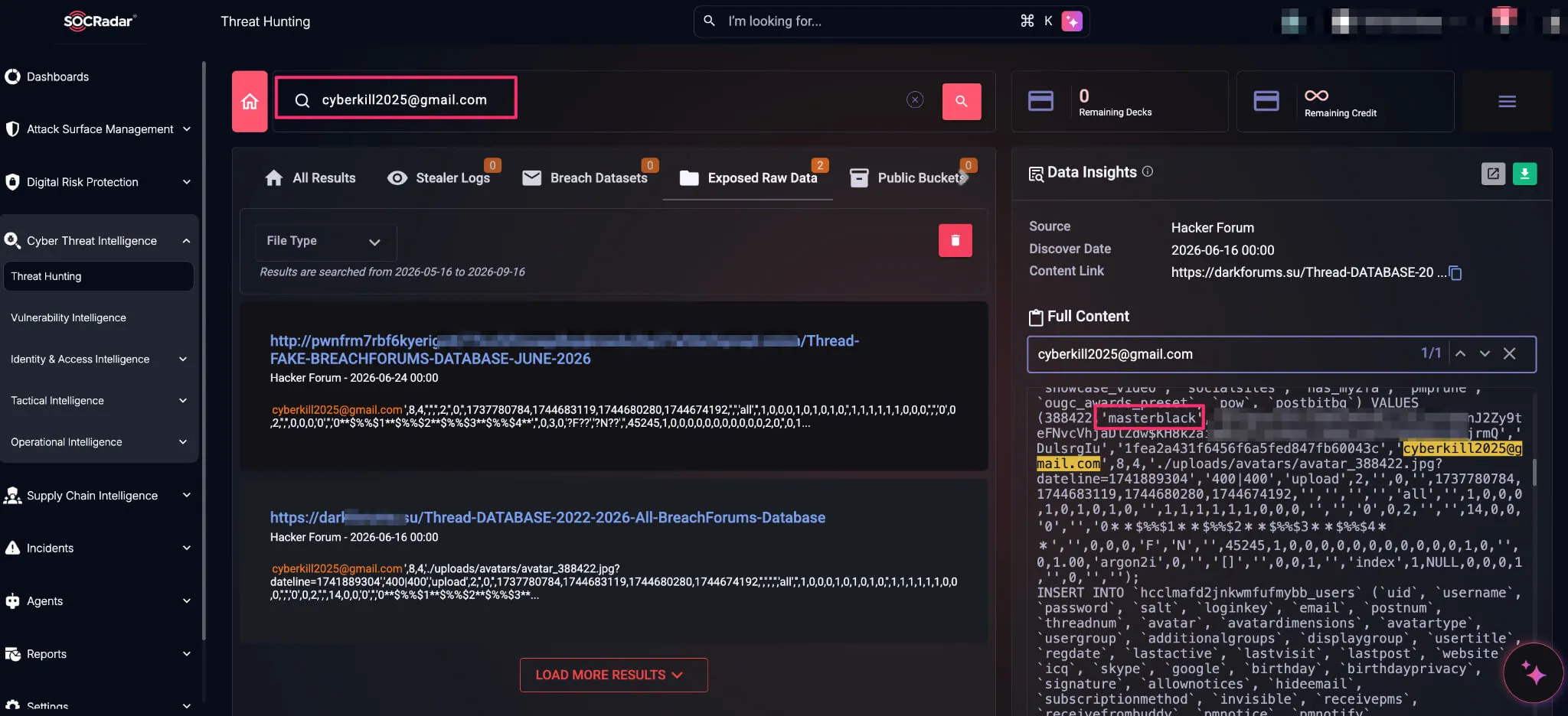 Operator email in a leaked forum database record