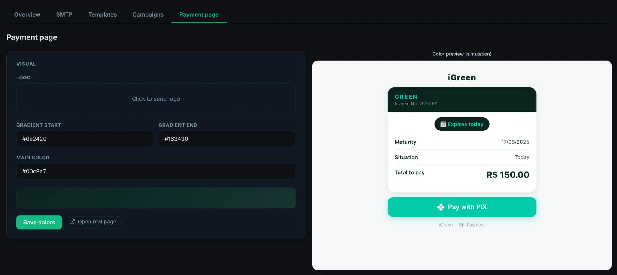 Payment page settings on Master Panel