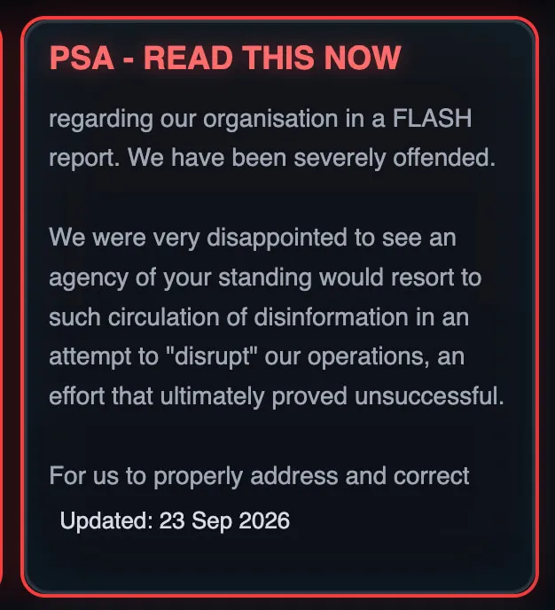 ShinyHunters posted a message on their data leak site, directed at FBI leadership.