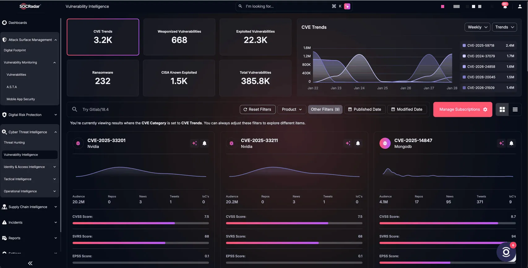 SOCRadar Vulnerability Intelligence, CTI module