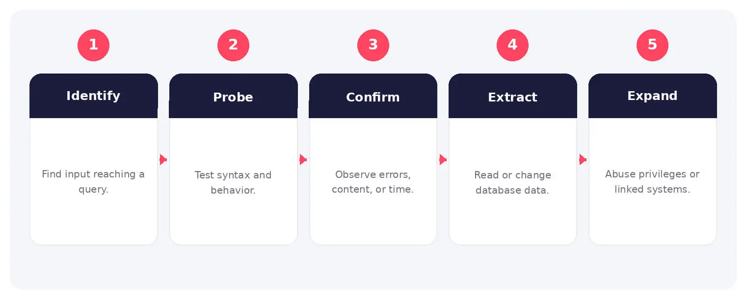 The main stages and decision points associated with SQL injection.