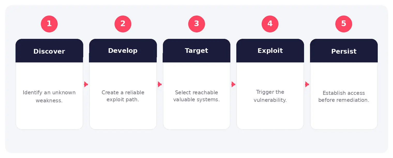 The main stages and decision points associated with zero-day exploit.