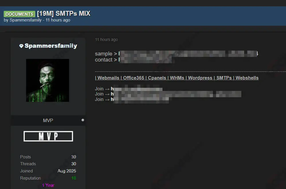19m smtp credentials dump leaked dark web post