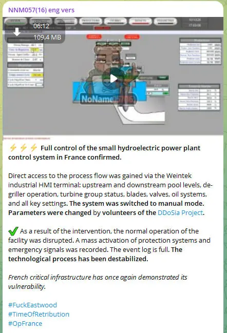 NoName057(16) post claiming manipulation of a small French hydroelectric plant through a Weintek HMI