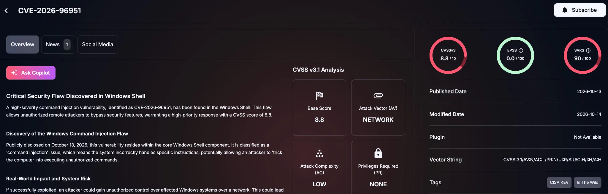 SOCRadar Vulnerability Intelligence card for CVE-2026-96951