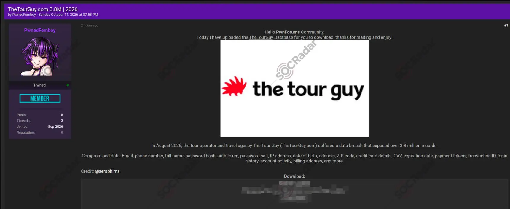 tour guy data breach dark web claim